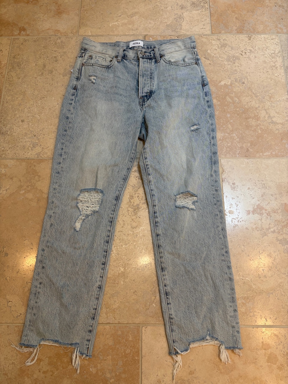 Pistola women’s distressed Charlie high rise straight jean